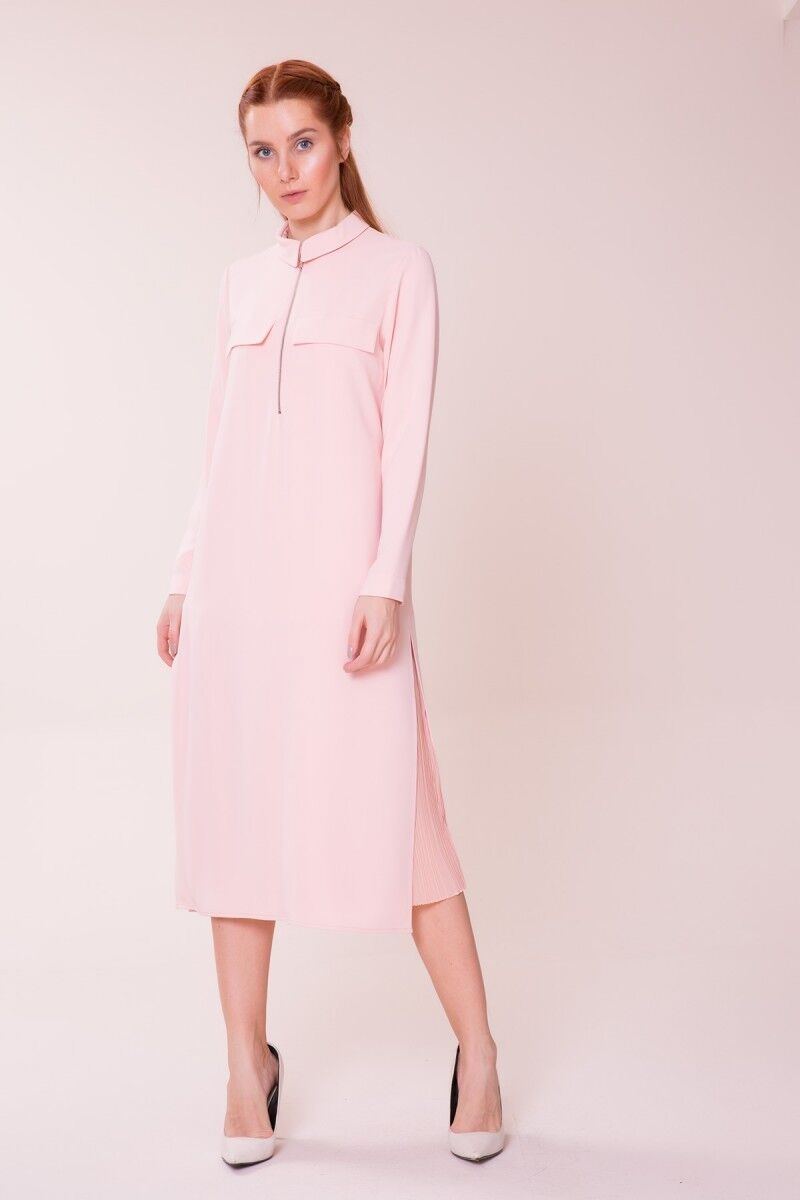 GIZIA - Pleat Detailed Light Pink Dress