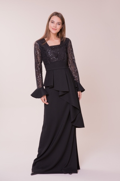  GIZIA - Embroidered Black Long Dress