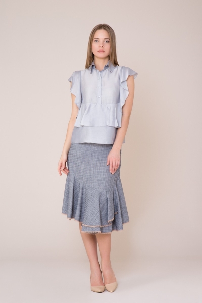  GIZIA - Collar Stone And Frill Detailed Dark Gray Blouse