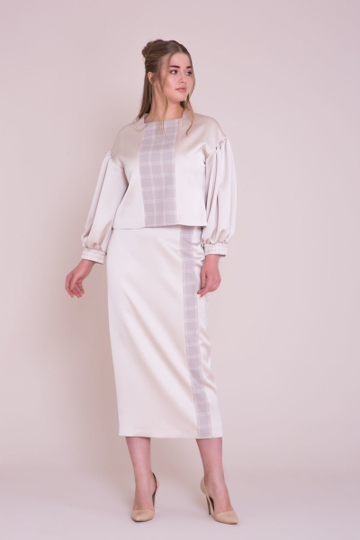  GIZIA - Embroidered Midi Length Stone Colored Skirt