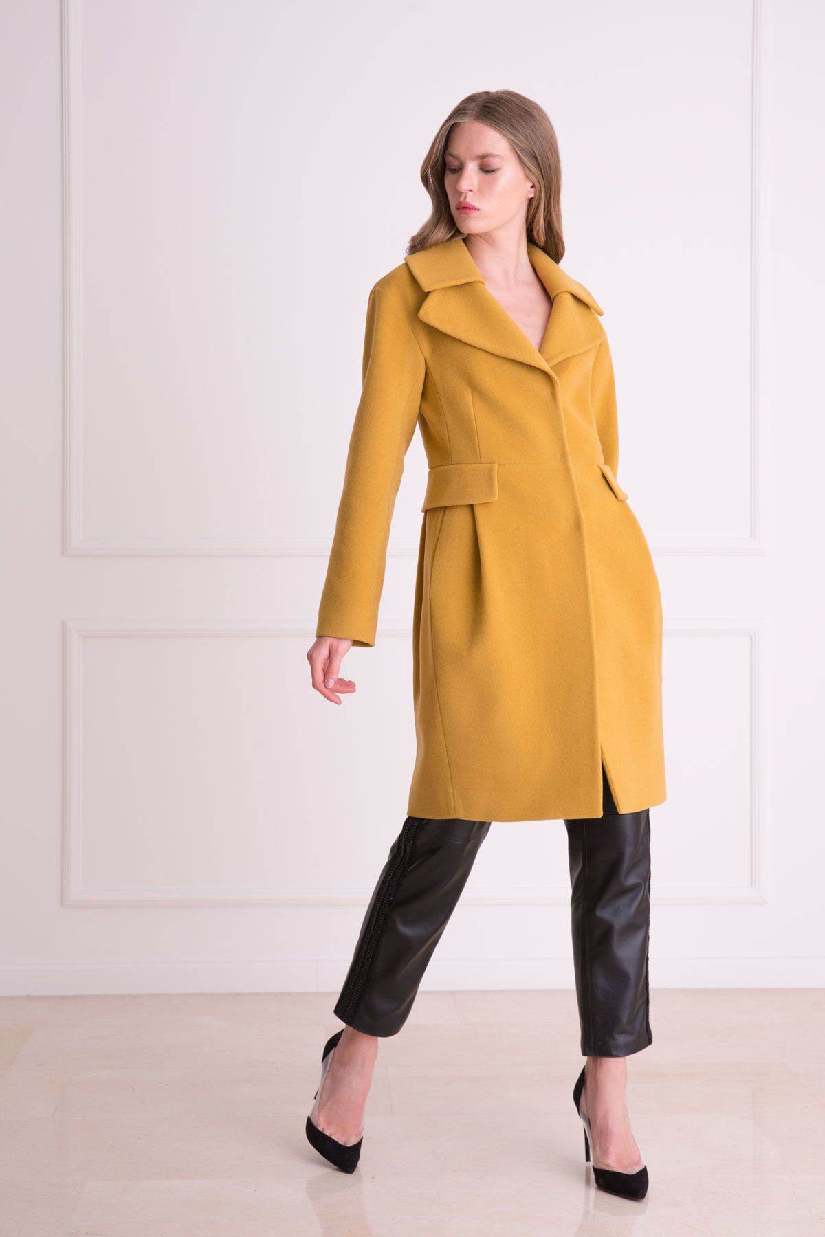 GIZIA - Saffron Color Wool Cashmere Coat