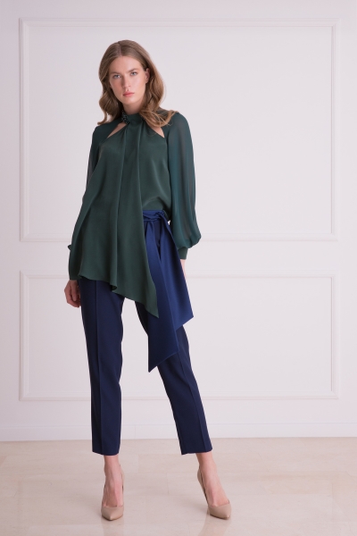  GIZIA - Green Silk Blouse With Embroidered Collar And Window Detail
