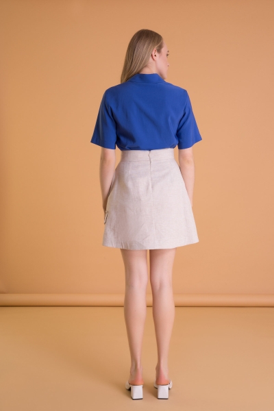 Gizia Line Detailed Embroidered Beige Mini Skirt. 3