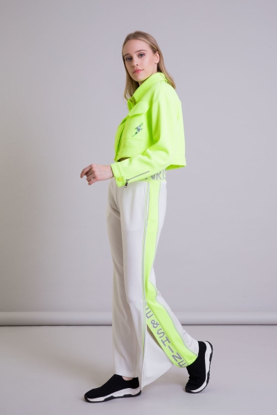  GIZIA - Neon Detaylı Geniş Paça Ekru Spor Pantolon