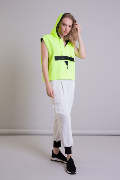  GIZIA - Kapüşonlu Kolsuz Neon Sarı Kısa Swetshirt