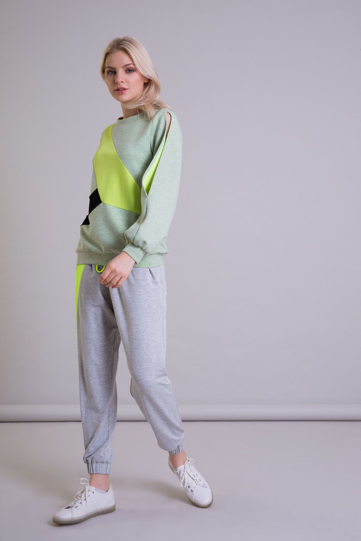 GIZIA - Yeşil Klişe Kol Detaylı Sweatshirt