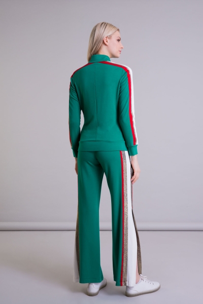 Gizia Ribbon Stripe Detailed Zippered Green Sweatshirt. 3