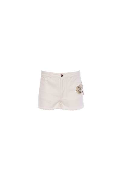 Gizia Stone Embroidered Embroidery Detailed White Jean Shorts. 2