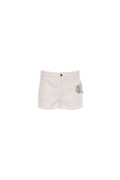 Gizia Stone Embroidered Embroidery Detailed White Jean Shorts. 2 Gizia Stone Embroidered Embroidery Detailed White Jean Shorts. 2