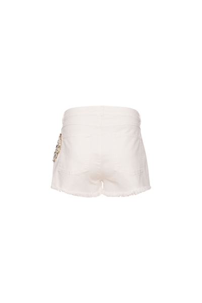 Gizia Stone Embroidered Embroidery Detailed White Jean Shorts. 1