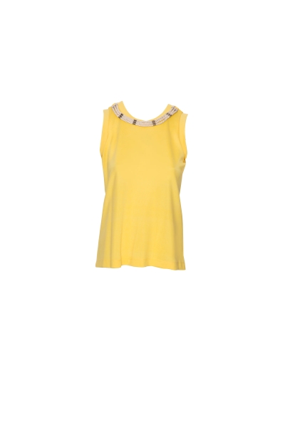  GIZIA - Rope Accessory Detailed Round Neck Yellow Blouse