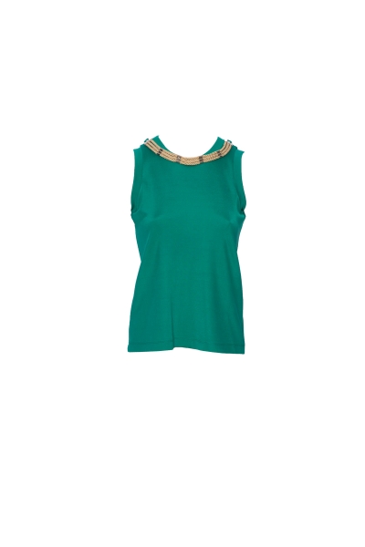  GIZIA - Rope Accessory Detailed Round Neck Green Blouse