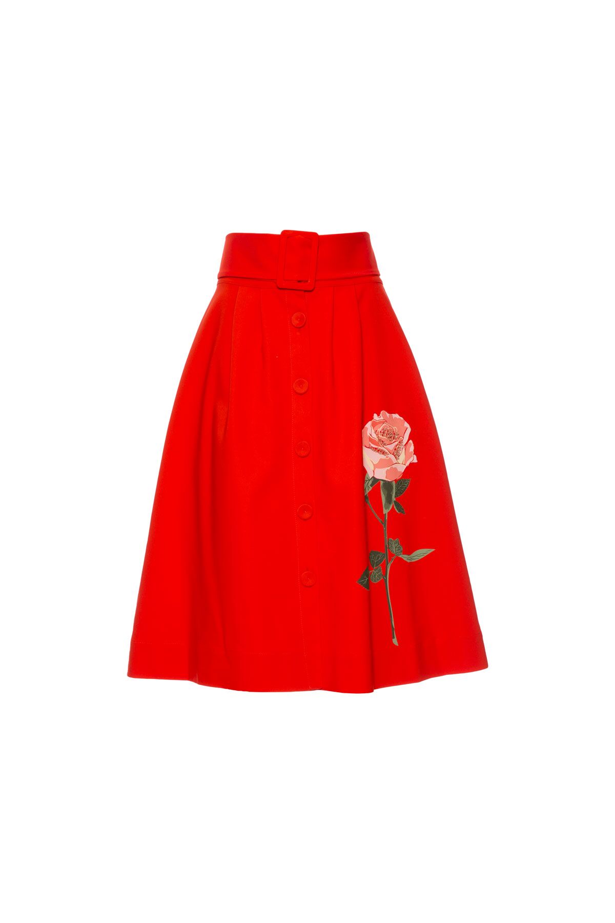 GIZIA - Tropical Patterned Pomegranate Flower Flared Skirt