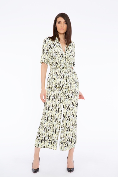 Gizia Patterned Wide Cut Yellow Jumpsuits. 1