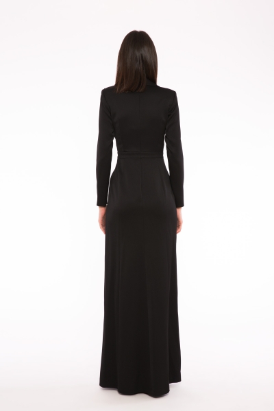 Gizia Long Black Evening Dress With Embroidery And Collar Detail. 4