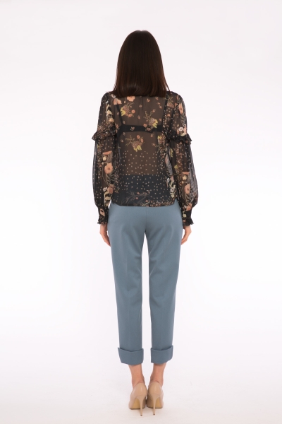 Gizia Frill Detailed Floral Black Shirt. 3