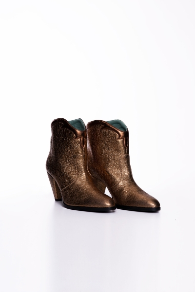 Gizia Metallic Bronze Heeled Boots. 1