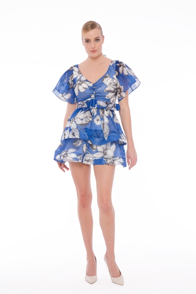  GIZIA - Godeli Transparan Çiçekli Mini Elbise