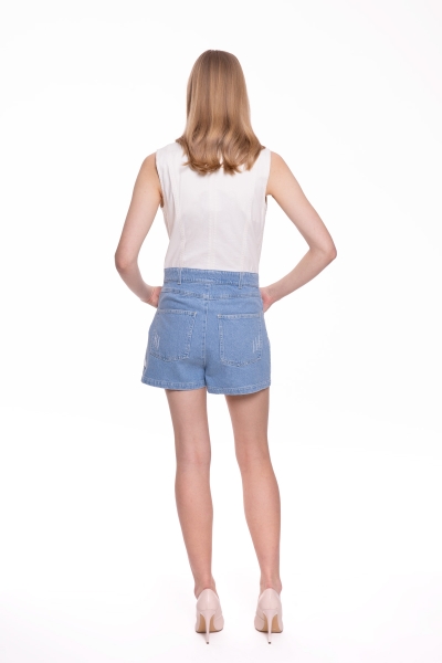 Gizia Jacket Collar Sleeveless White Shorts Jumpsuit. 3