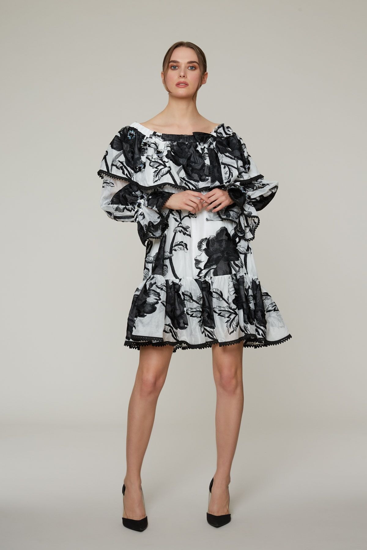  GIZIA - Kayık Yaka Mini, İşleme Detaylı Elbise