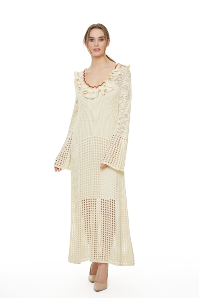  GIZIA - Beige Knitwear Midi Length Dress