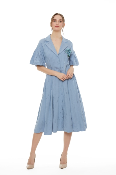  GIZIA - Short Sleeve Blue Midi Length Dress
