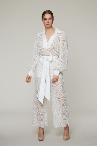  GIZIA - Embroidered Lace Belted Ankle Length Trousers