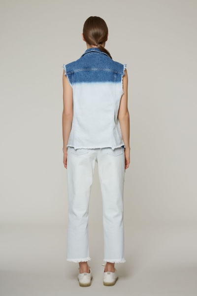 Gizia Two-tone, Stone Embroidered Blue Jean Vest. 3