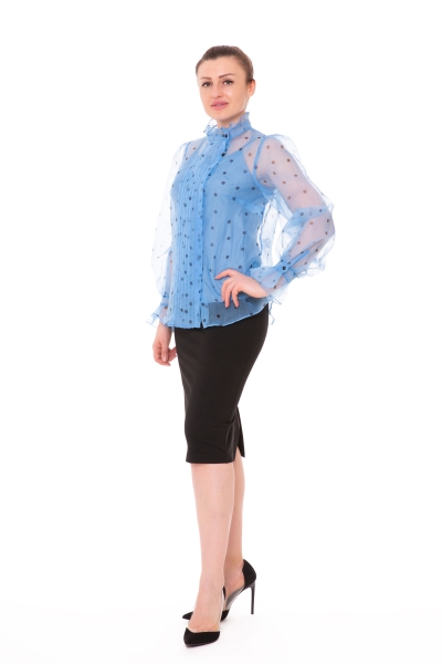 Gizia With Ruffle And Flounce Detail On The Collar Polka Dot Blue Shirt. 2