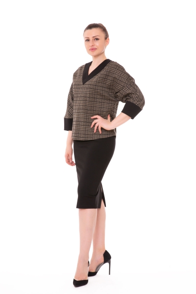 Gizia Contrast Skirt Knitted Brown Suit. 2