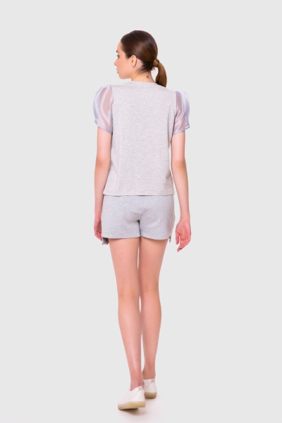 Gizia Applique Embroidery Detailed Organza Sleeve Gray T-Shirt. 3