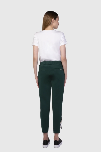 Gizia Embroidered Detail Green Carrot Trousers. 3