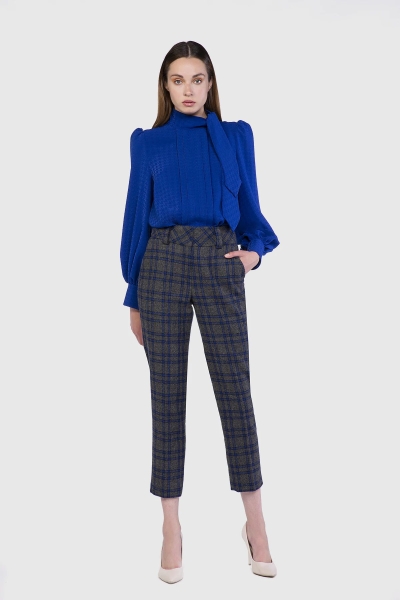 Gizia Plaid Wool Anthracite Carrot Trousers. 1