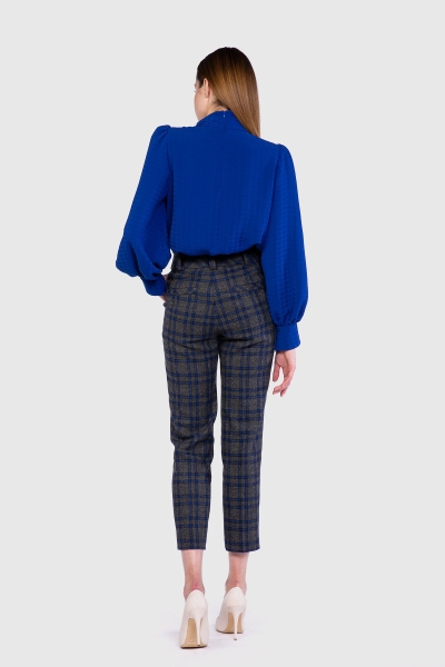 Gizia Plaid Wool Anthracite Carrot Trousers. 3