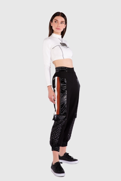 Gizia Side Pant Detailed High Waist Black Trousers. 2