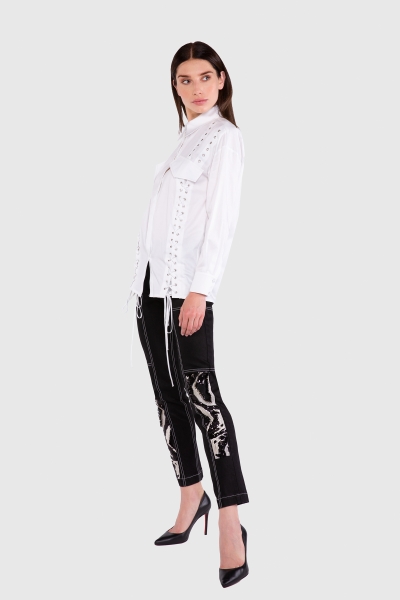 Gizia Lace Detailed Poplin White Shirt. 2