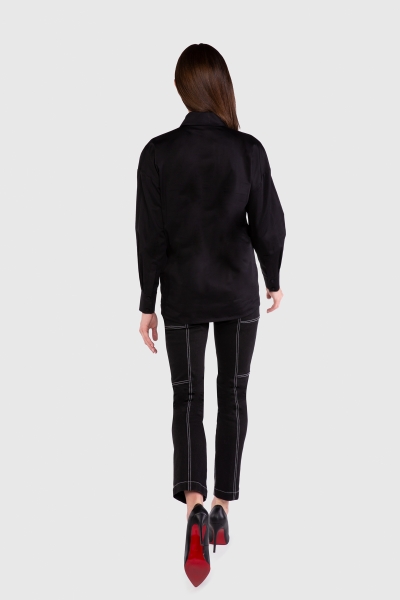Gizia Lace Detailed Poplin Black Shirt. 3