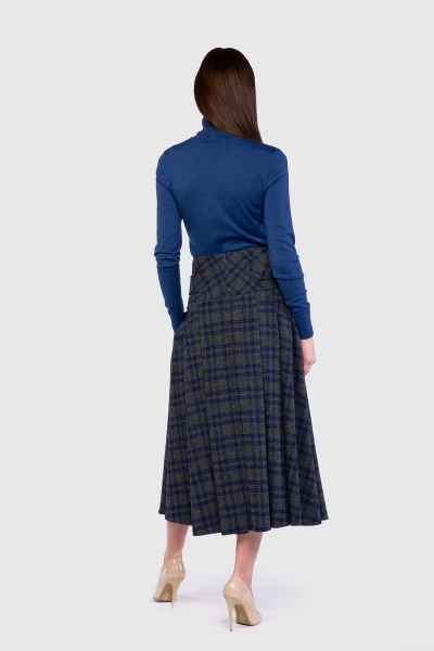 Gizia Pleated Detailed Midi Length Plaid Anthracite Wool Skirt. 2