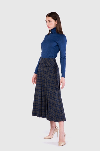 Gizia Pleated Detailed Midi Length Plaid Anthracite Wool Skirt. 3