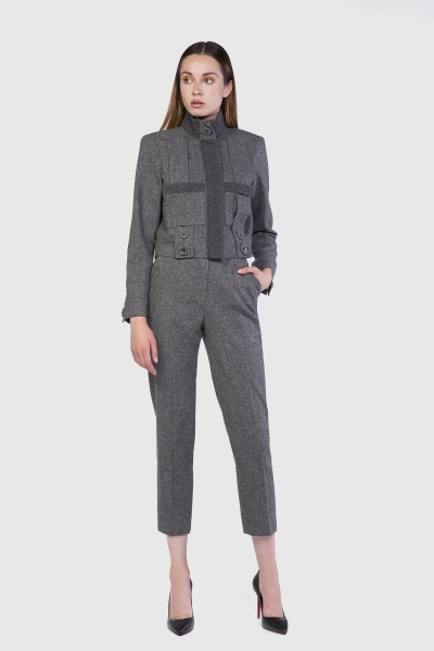  GIZIA - Gray Knitwear Tape Garnish Box Crop Wool Jacket