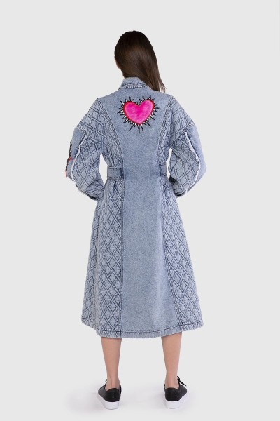 Gizia Quilted And Embroidery Detailed Blue Dress. 3