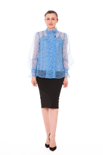Gizia With Ruffle And Flounce Detail On The Collar Polka Dot Blue Shirt. 1
