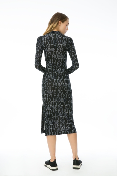 Gizia Letter Patterned Zipper Detailed Knitted Midi Black Dress. 1