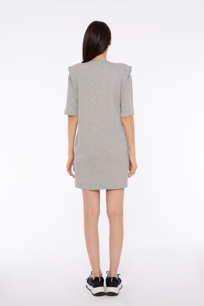 Gizia Shoulder Detailed Printed Knitted Grey Dress. 1