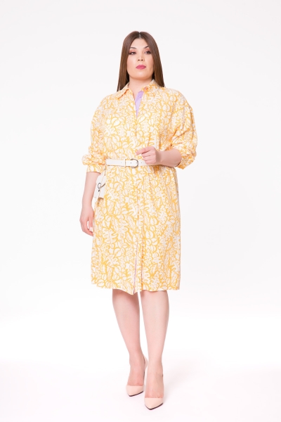 Gizia Patterned Tencel Belted Yellow Shirt Dress. 1