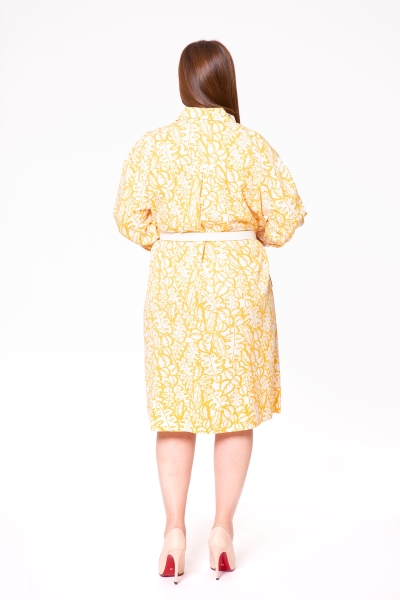 Gizia Patterned Tencel Belted Yellow Shirt Dress. 3