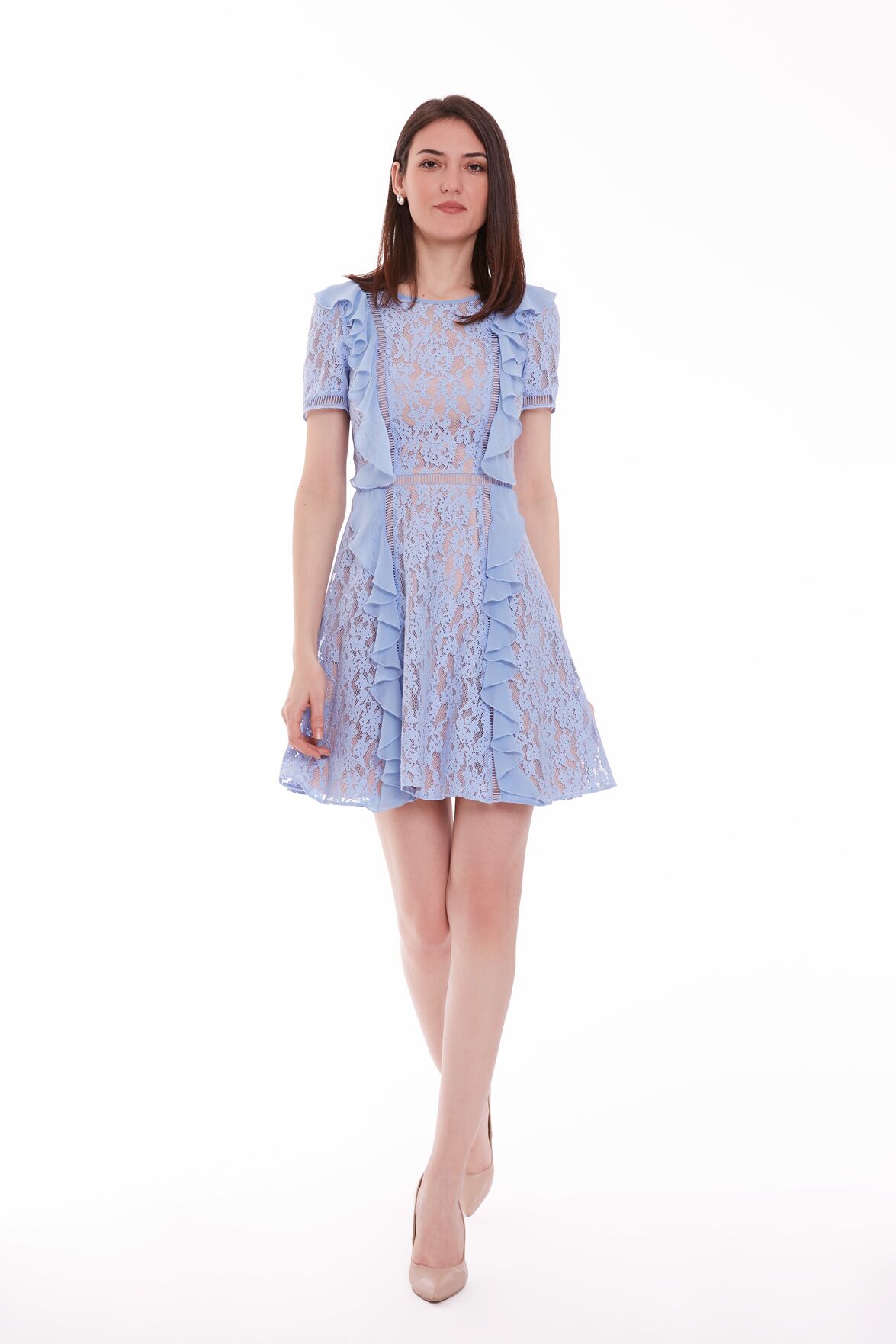 KIWE - Lace Chiffon Garnish Blue Dress