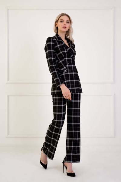 Gizia Checked Patterned Navy Blue Suit With Double Breasted Jacket. 2 Gizia Checked Patterned Navy Blue Suit With Double Breasted Jacket. 2