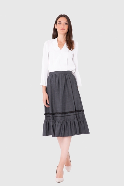 KIWE - Line Detailed Pleated Midi Gray Skirt