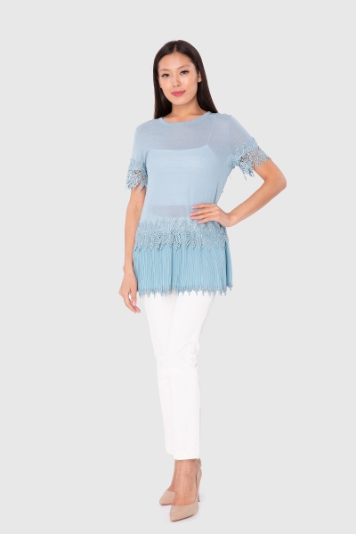  GIZIA - Lace And Pleat Detailed Mint Blouse